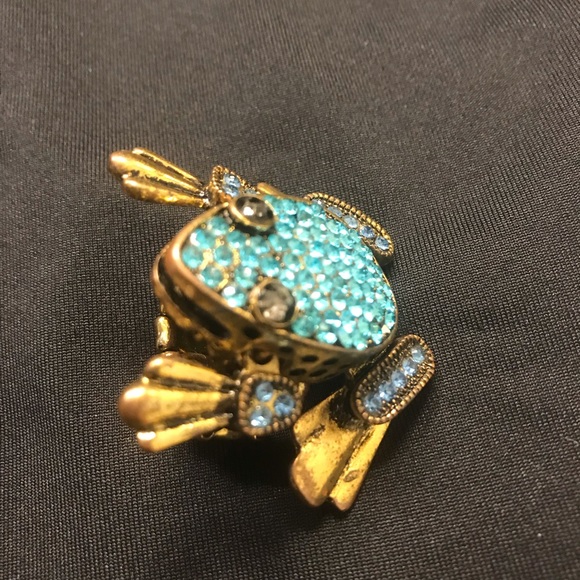 Blue/green Rhinestone Frog Stretch Ring Vintage 80’s - Picture 4 of 5